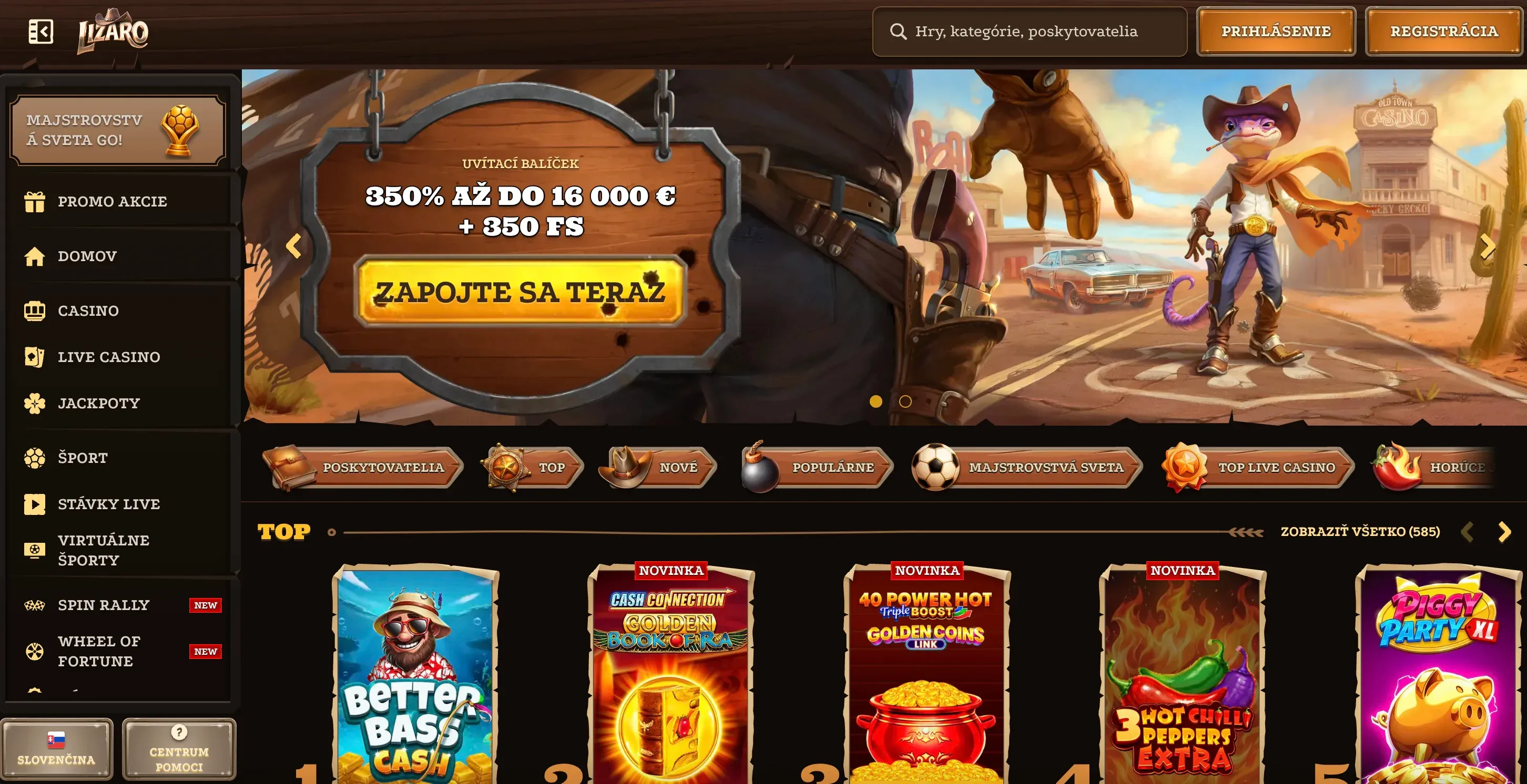 Domovská stránka Lizaro casino